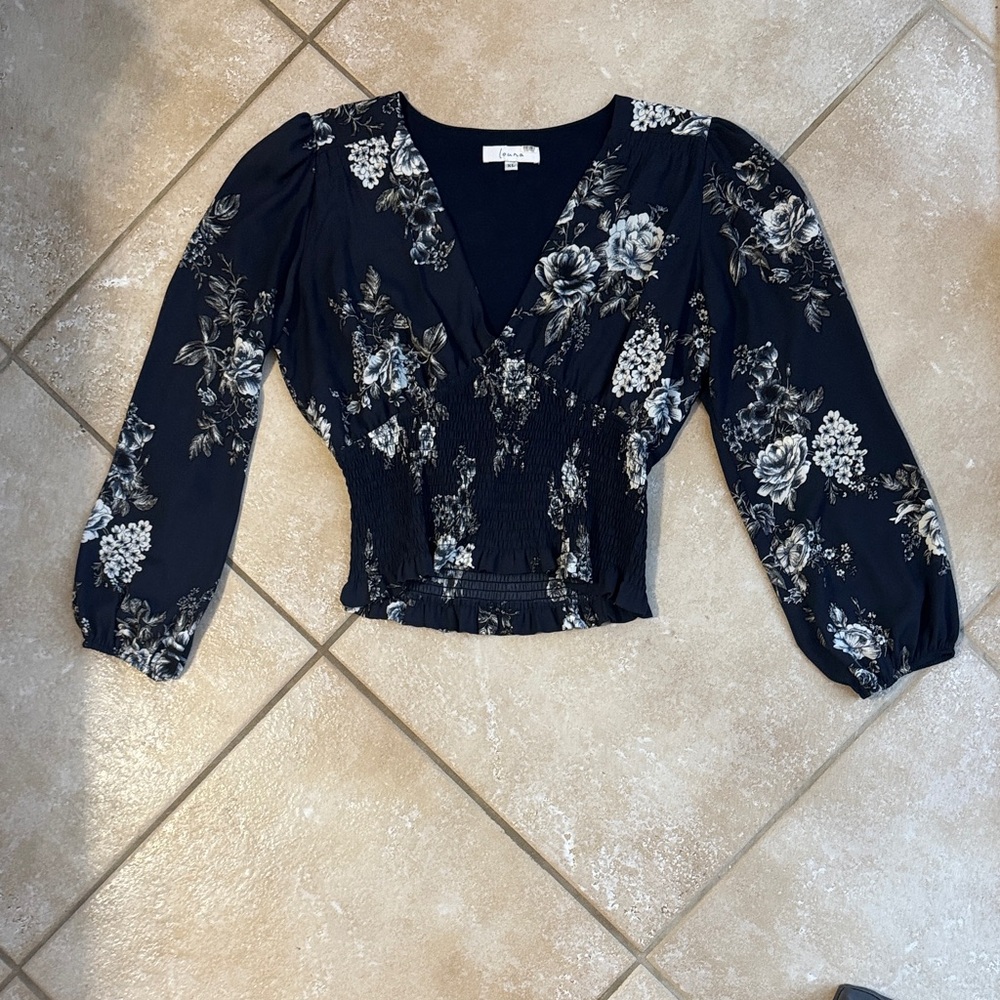 Louna Women's Navy Black & White. Chiffon Shirt